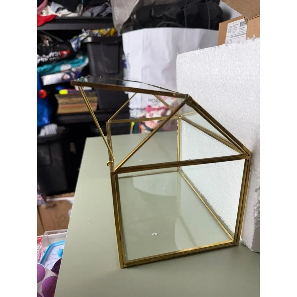 NIB Brass Glass House Terrarium Wedding Card Box Keepsake Large Display Case